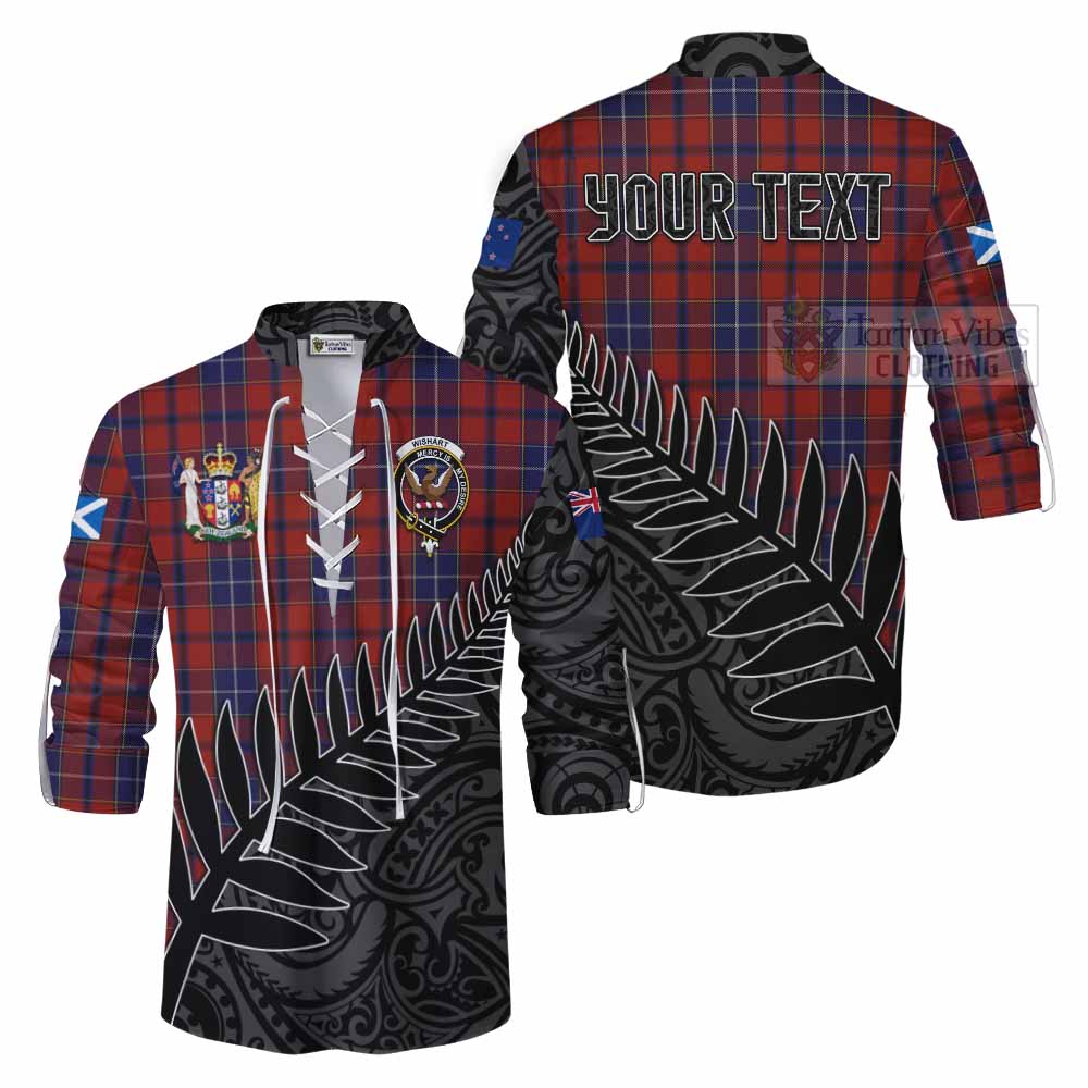 Tartan Vibes Clothing Wishart Crest Tartan Ghillie Kilt Shirt with New Zealand Silver Fern Half Style