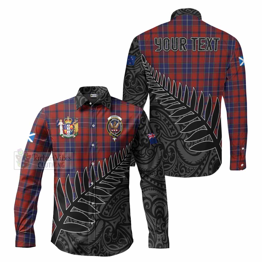 Tartan Vibes Clothing Wishart Crest Tartan Long Sleeve Button Shirt with New Zealand Silver Fern Half Style