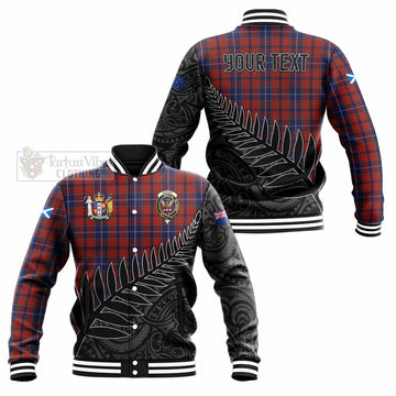 Tartan Vibes Clothing Wishart Crest Tartan Baseball Jacket with New Zealand Silver Fern Half Style