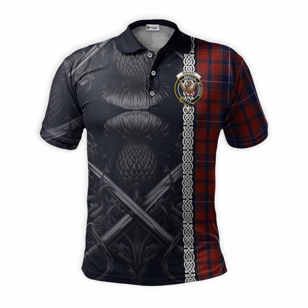 Tartan Vibes Clothing Wishart Tartan Polo Shirt with Family Crest Cross Sword Thistle Celtic Vibes