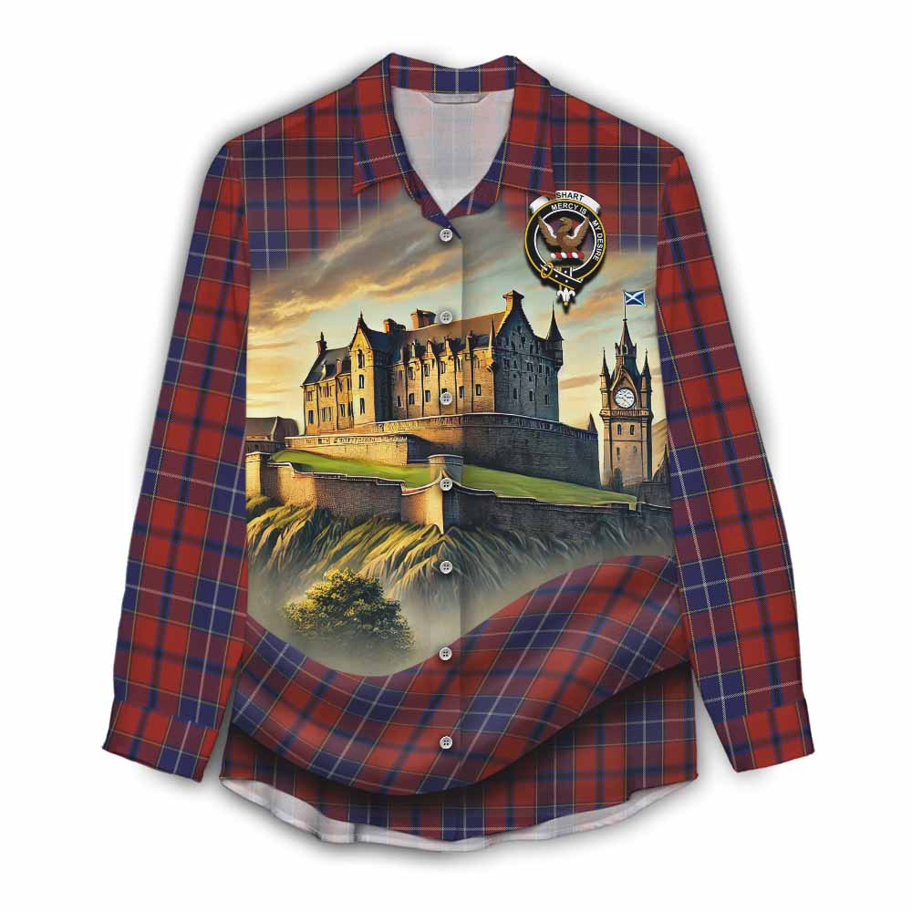 Tartan Vibes Clothing Wishart Tartan Family Crest Women's Casual Shirt with Scottish Ancient Castle Style