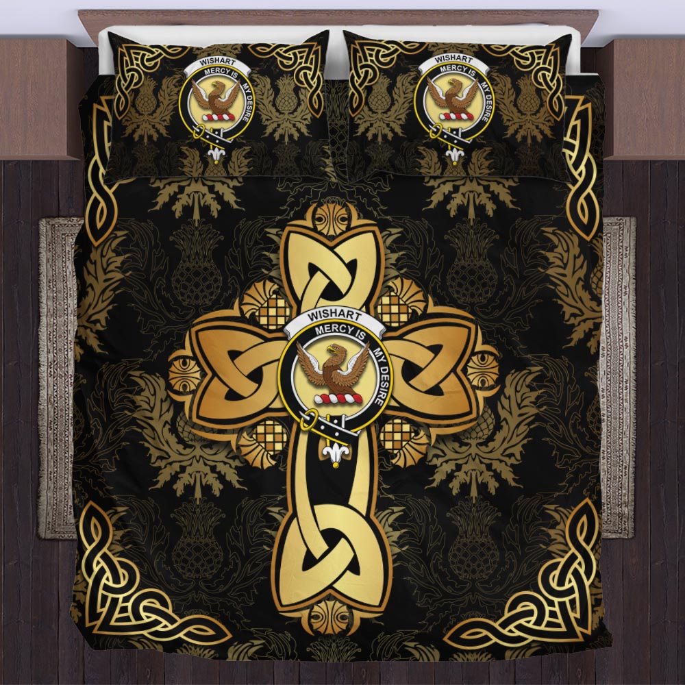 Wishart Clan Bedding Sets Gold Thistle Celtic Style UK Bedding Set - 2D-tartanvibesclothing
