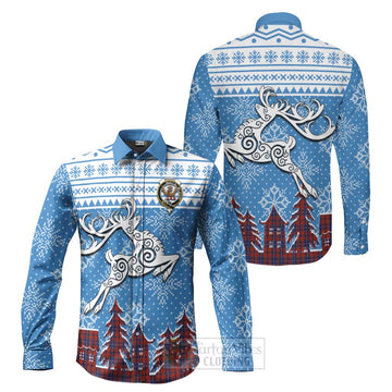 Tartan Vibes Clothing Wishart Clan Christmas Long Sleeve Button Shirt Celtic Reindeer Style