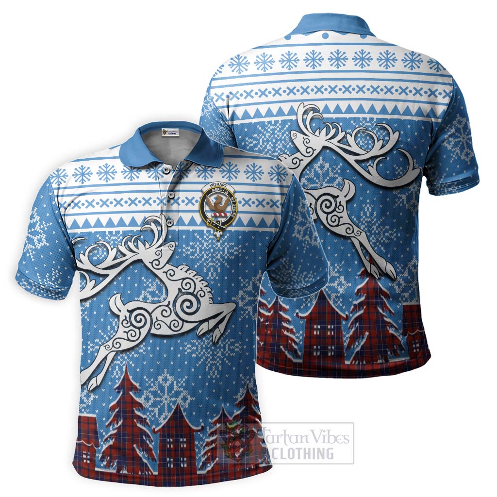 Tartan Vibes Clothing Wishart Clan Christmas Polo Shirt Celtic Reindeer Style