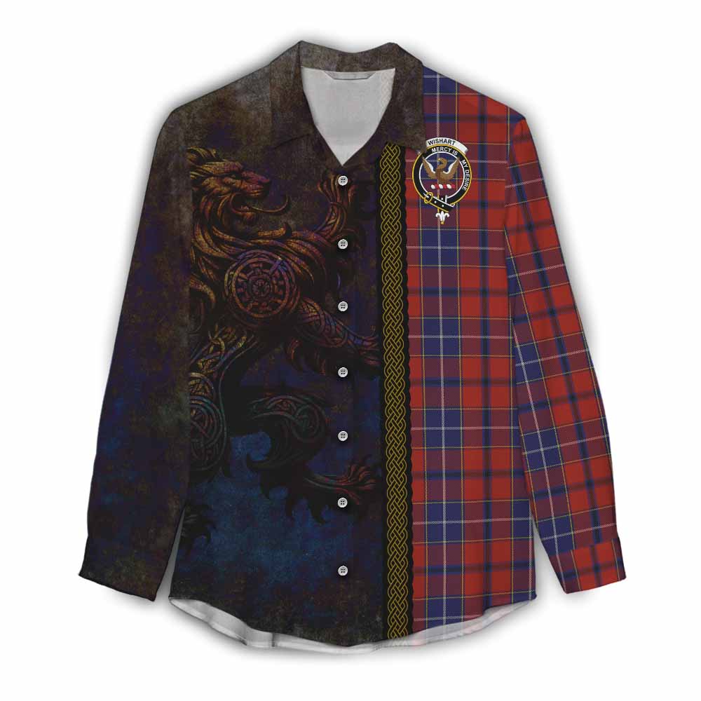 Tartan Vibes Clothing Wishart Tartan Family Crest Women's Casual Shirt Alba Gu Brath Be Brave Lion Ancient Style