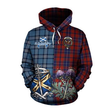 Tartan Vibes Clothing Wishart Tartan Cotton Hoodie Happy St. Andrew's Day Half Tartan Style