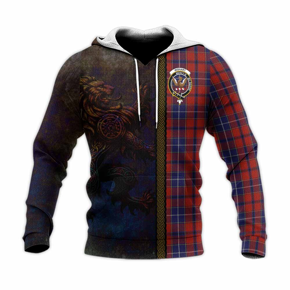 Tartan Vibes Clothing Wishart Tartan Family Crest Knitted Hoodie Alba Gu Brath Be Brave Lion Ancient Style