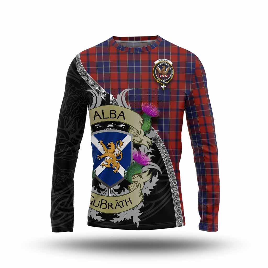 Tartan Vibes Clothing Wishart Tartan Family Crest Long Sleeve T-Shirt Lion Rampant Royal Thistle Shield Celtic Inspired
