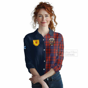 Tartan Vibes Clothing Wishart Tartan Women's Casual Shirt Alba with Scottish Lion Royal Arm Half Style
