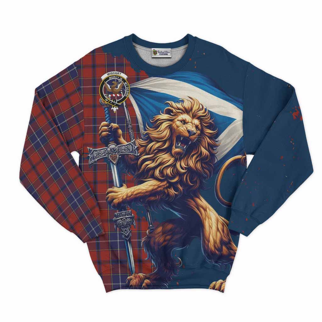 Tartan Vibes Clothing Wishart Tartan Family Crest Sweatshirt with Scottish Majestic Lion