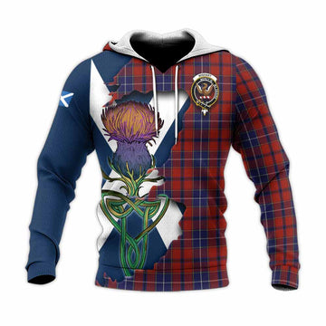 Tartan Vibes Clothing Wishart Tartan Family Crest Knitted Hoodie Scottish Thistle Celtic Inspired