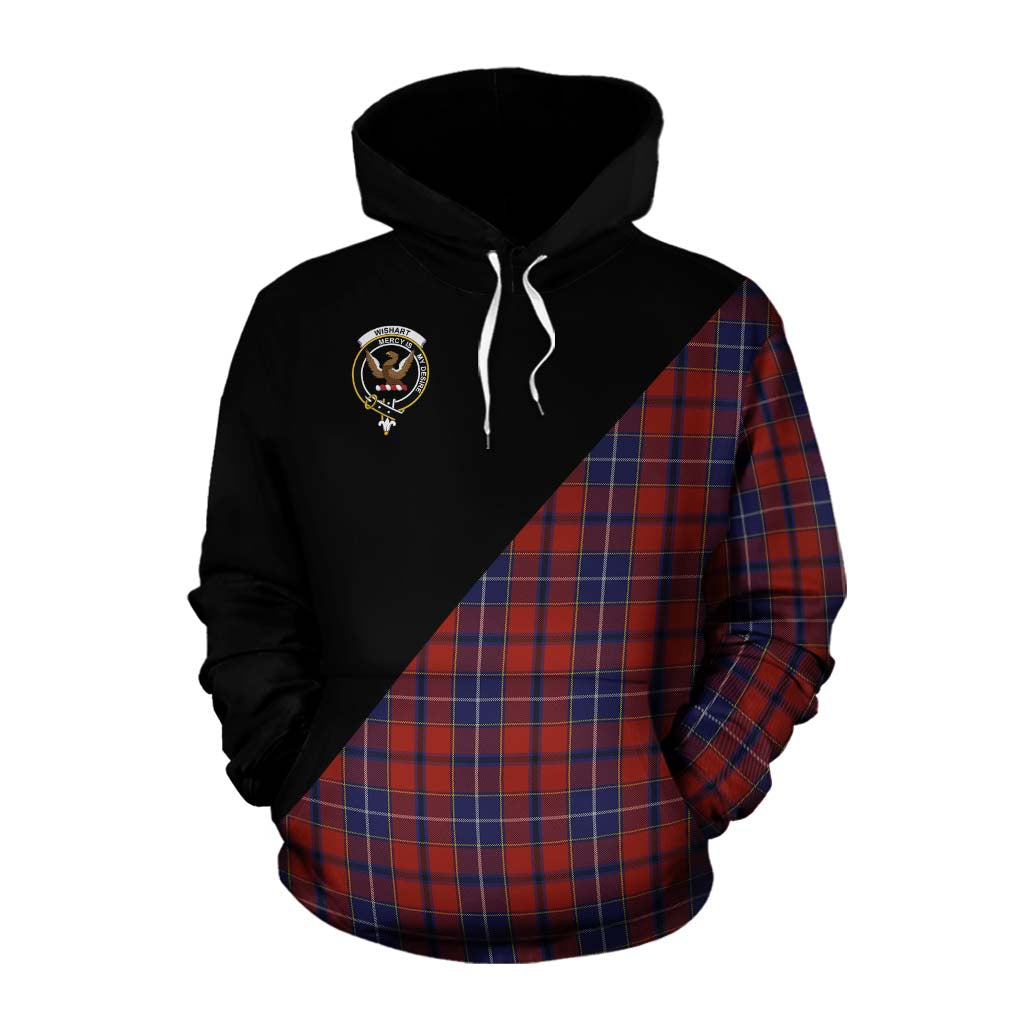 Tartan Vibes Clothing Wishart Tartan Cotton Hoodie with Family Crest and Military Logo Style