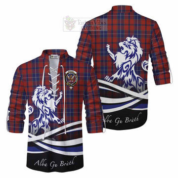 Tartan Vibes Clothing Wishart Tartan Ghillie Kilt Shirt with Alba Gu Brath Regal Lion Emblem