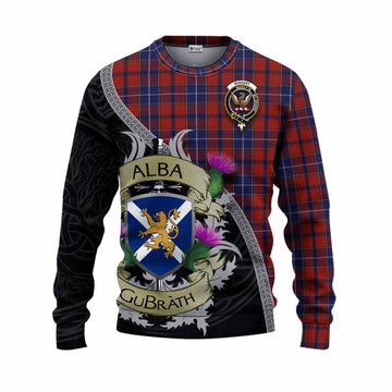 Tartan Vibes Clothing Wishart Tartan Family Crest Knitted Sweater Lion Rampant Royal Thistle Shield Celtic Inspired