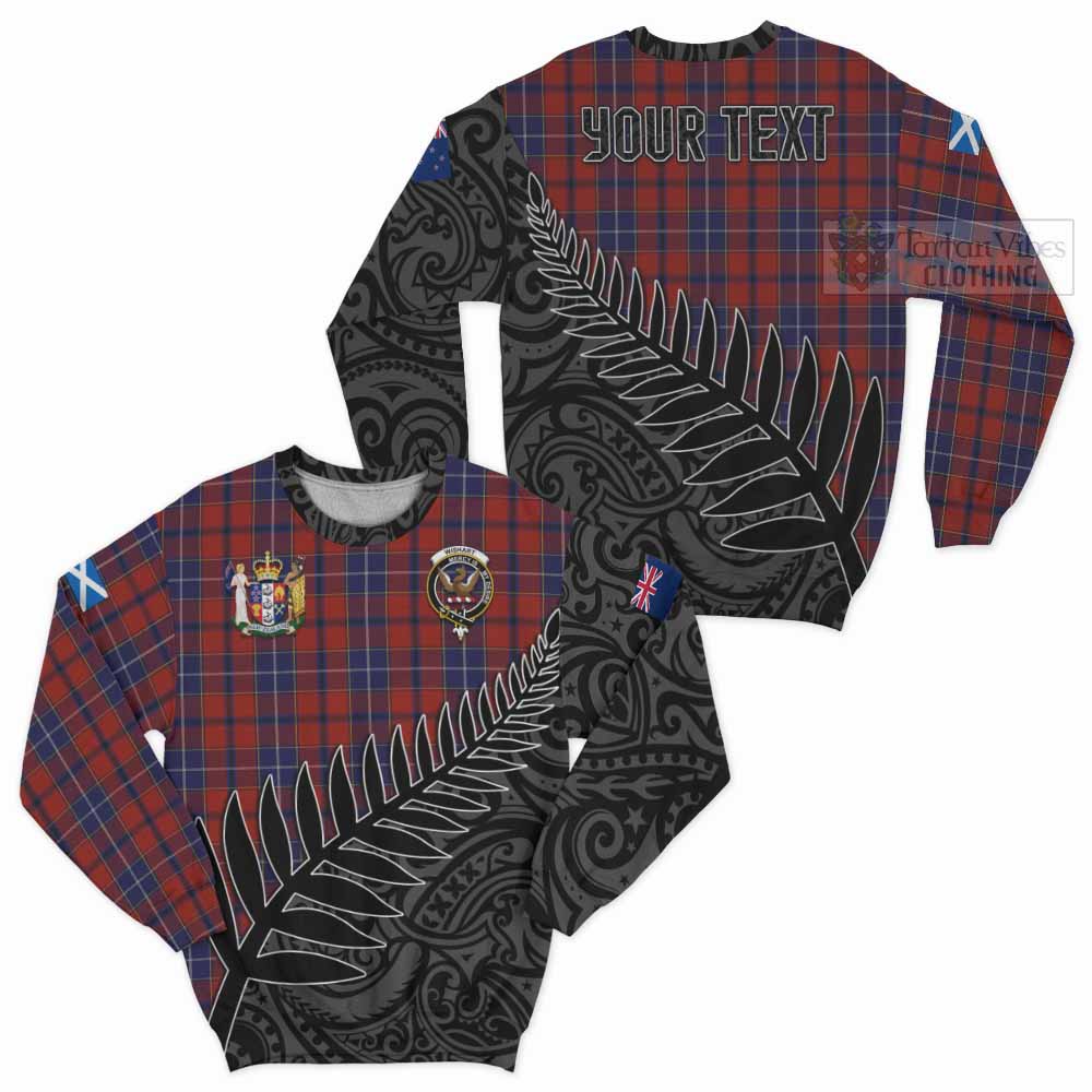 Tartan Vibes Clothing Wishart Crest Tartan Sweatshirt with New Zealand Silver Fern Half Style