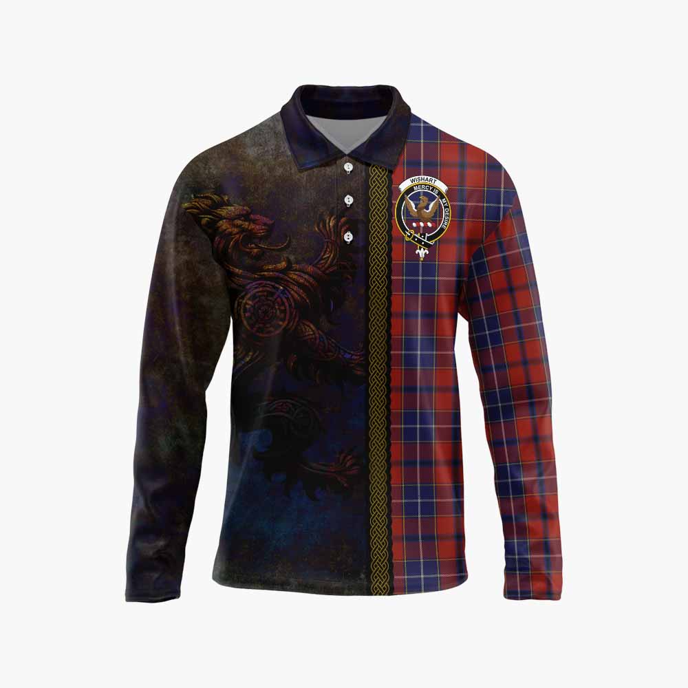 Tartan Vibes Clothing Wishart Tartan Family Crest Long Sleeve Polo Shirt Alba Gu Brath Be Brave Lion Ancient Style