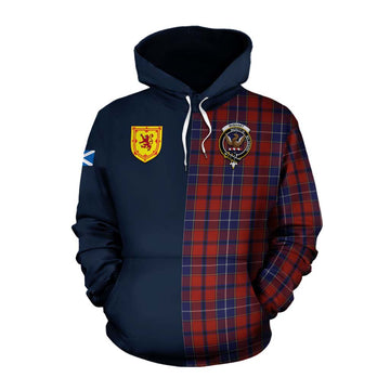 Tartan Vibes Clothing Wishart Tartan Cotton Hoodie Alba with Scottish Lion Royal Arm Half Style