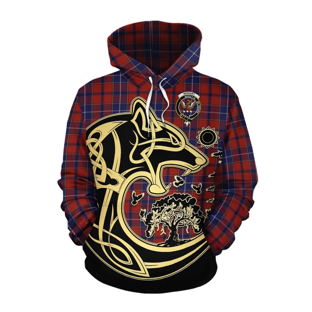 Tartan Vibes Clothing Wishart Tartan Cotton Hoodie with Family Crest Celtic Wolf Style