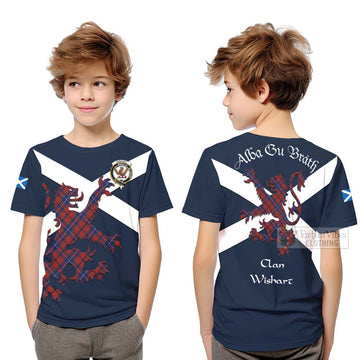 Tartan Vibes Clothing Wishart Tartan Lion Rampant Kid T-Shirt – Proudly Display Your Heritage with Alba Gu Brath and Clan Name