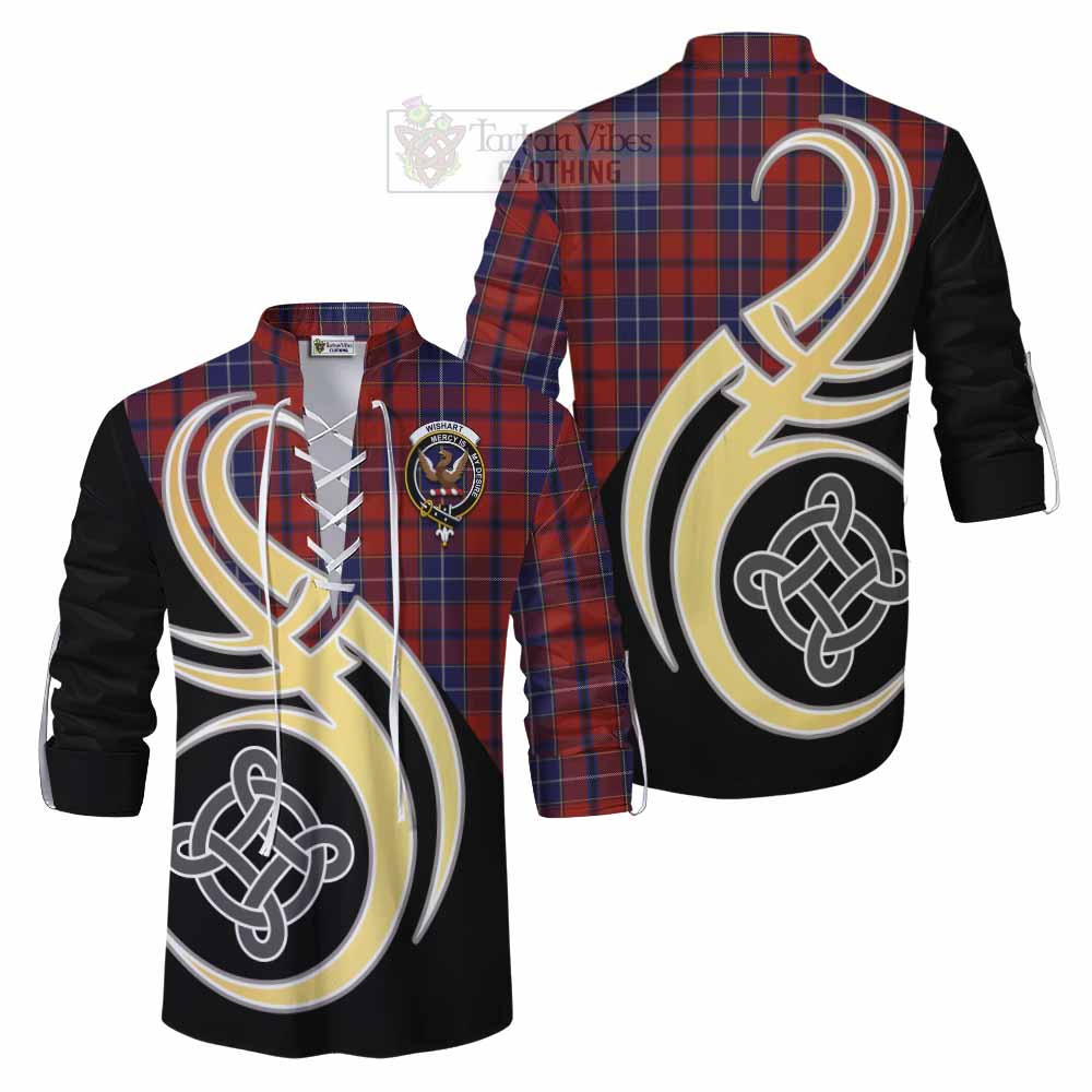 Tartan Vibes Clothing Wishart Tartan Ghillie Kilt Shirt with Family Crest and Celtic Symbol Style