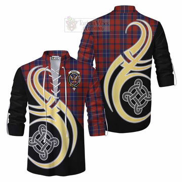 Tartan Vibes Clothing Wishart Tartan Ghillie Kilt Shirt with Family Crest and Celtic Symbol Style