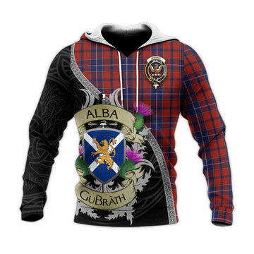 Tartan Vibes Clothing Wishart Tartan Family Crest Knitted Hoodie Lion Rampant Royal Thistle Shield Celtic Inspired