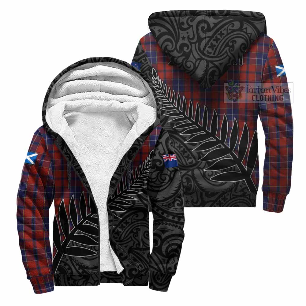 Tartan Vibes Clothing Wishart Crest Tartan Sherpa Hoodie with New Zealand Silver Fern Half Style