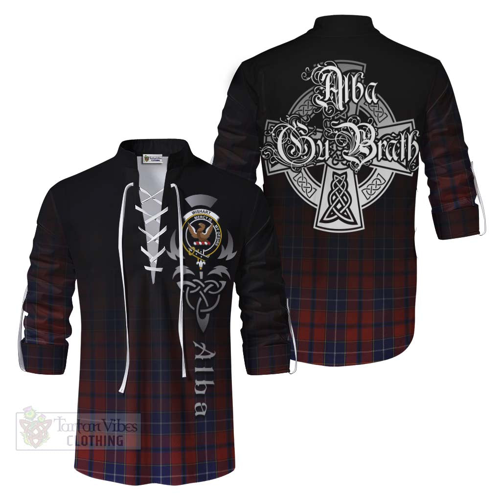 Tartan Vibes Clothing Wishart Tartan Ghillie Kilt Shirt Featuring Alba Gu Brath Family Crest Celtic Inspired