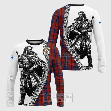 Tartan Vibes Clothing Wishart Tartan Clan Crest Long Sleeve T-Shirt with Highlander Warrior Celtic Style