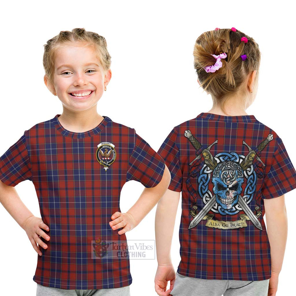 Tartan Vibes Clothing Wishart Tartan Kid T-Shirt with Family Crest Celtic Skull Style
