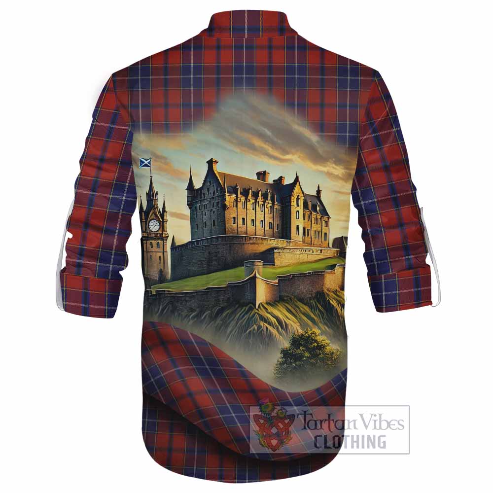 Tartan Vibes Clothing Wishart Tartan Family Crest Ghillie Kilt Shirt with Scottish Ancient Castle Style