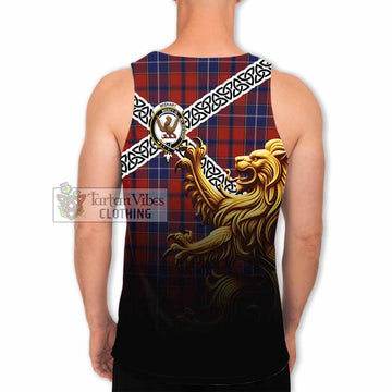 Tartan Vibes Clothing Wishart Crest Tartan Men's Tank Top with Golden Lion Emblem Celtic Style