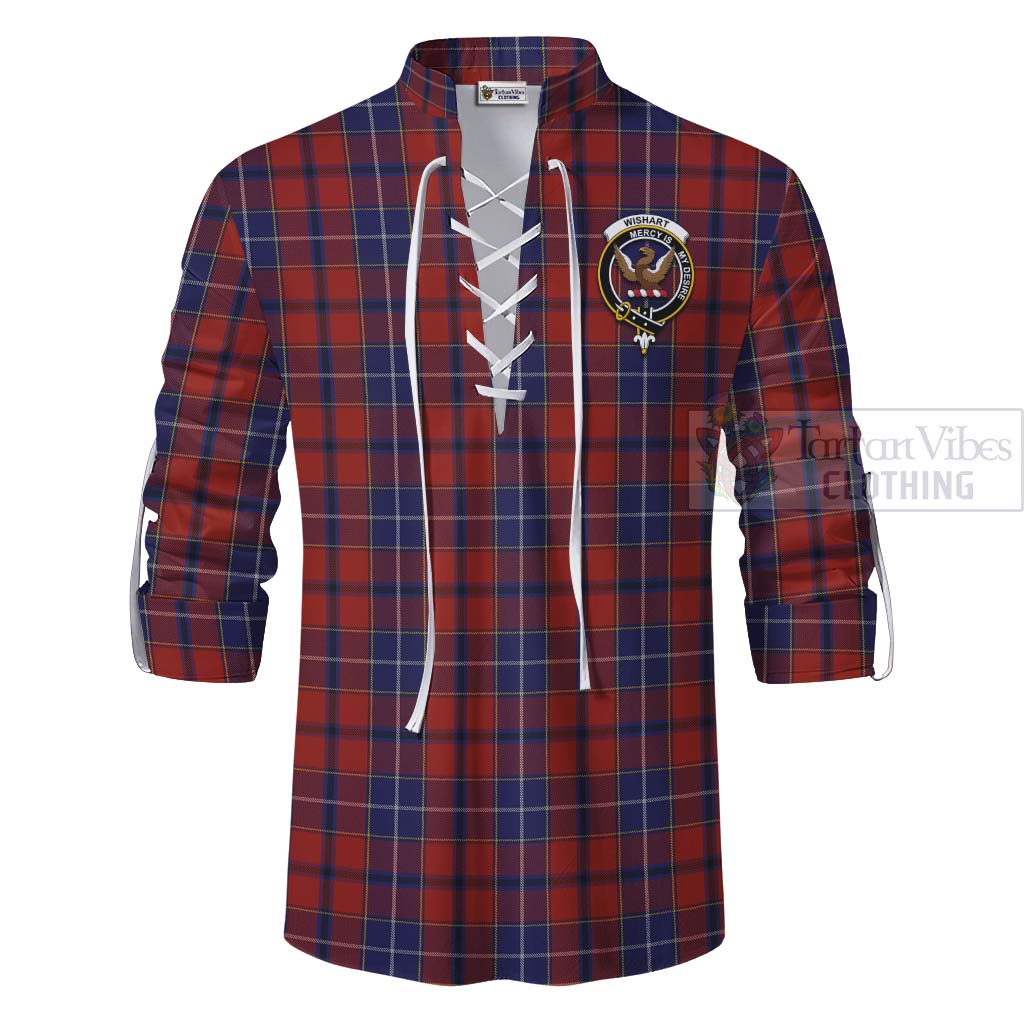 Tartan Vibes Clothing Wishart Tartan Ghillie Kilt Shirt with Family Crest and Bearded Skull Holding Bottles of Whiskey