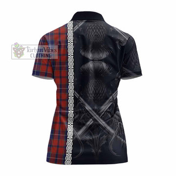 Tartan Vibes Clothing Wishart Tartan Women's Polo Shirt with Family Crest Cross Sword Thistle Celtic Vibes