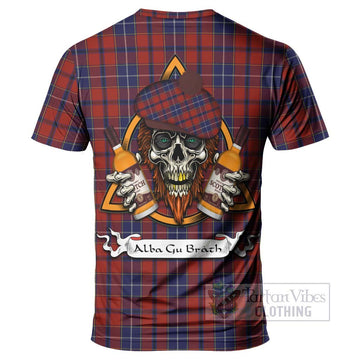 Tartan Vibes Clothing Wishart Tartan T-Shirt with Family Crest and Bearded Skull Holding Bottles of Whiskey