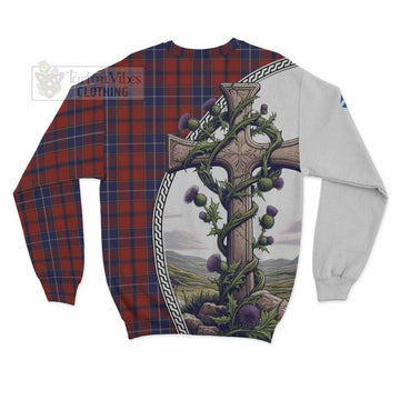 Tartan Vibes Clothing Wishart Tartan Sweatshirt with Family Crest and St. Andrew's Cross Accented by Thistle Vines