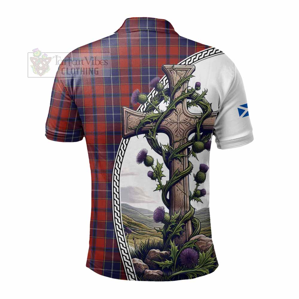 Tartan Vibes Clothing Wishart Tartan Polo Shirt with Family Crest and St. Andrew's Cross Accented by Thistle Vines