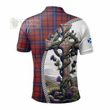 Tartan Vibes Clothing Wishart Tartan Polo Shirt with Family Crest and St. Andrew's Cross Accented by Thistle Vines