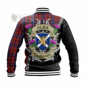 Tartan Vibes Clothing Wishart Tartan Family Crest Baseball Jacket Lion Rampant Royal Thistle Shield Celtic Inspired