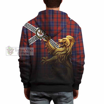 Tartan Vibes Clothing Wishart Crest Tartan Hoodie with Golden Lion Emblem Celtic Style