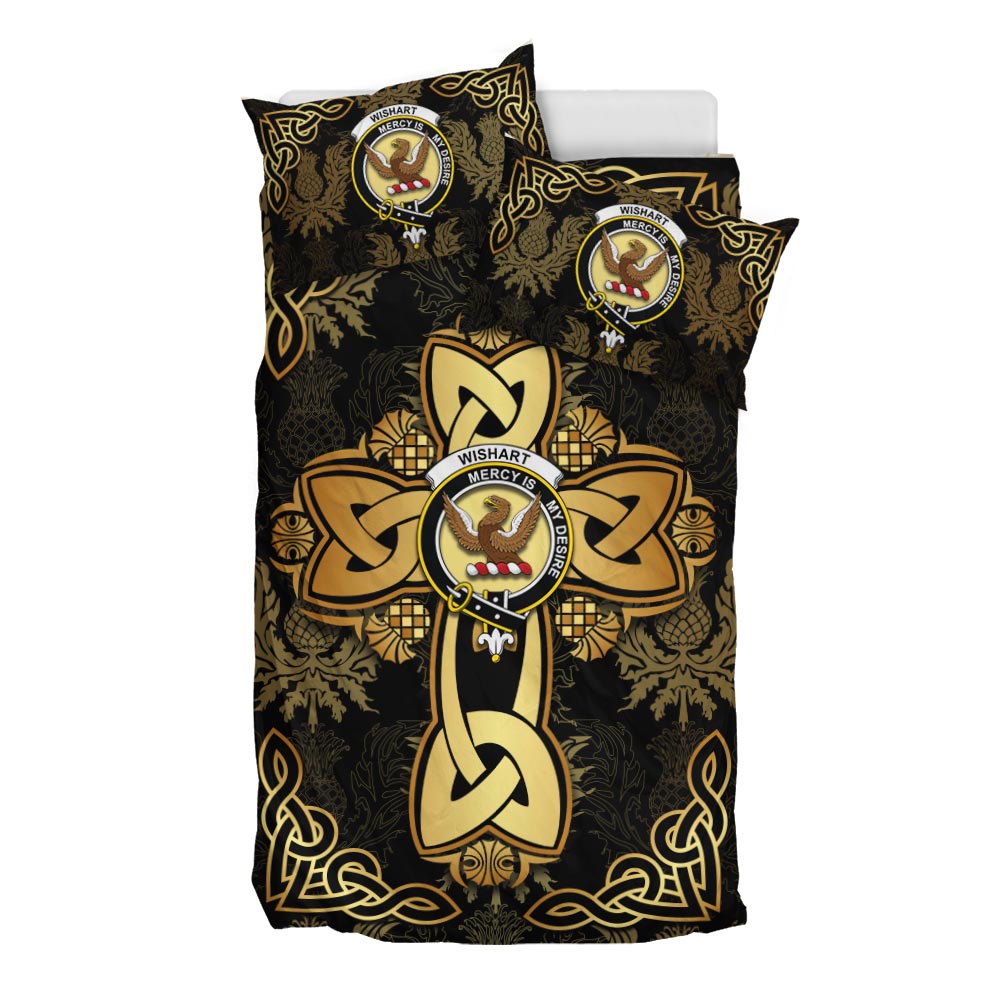 Wishart Clan Bedding Sets Gold Thistle Celtic Style - 2D-tartanvibesclothing