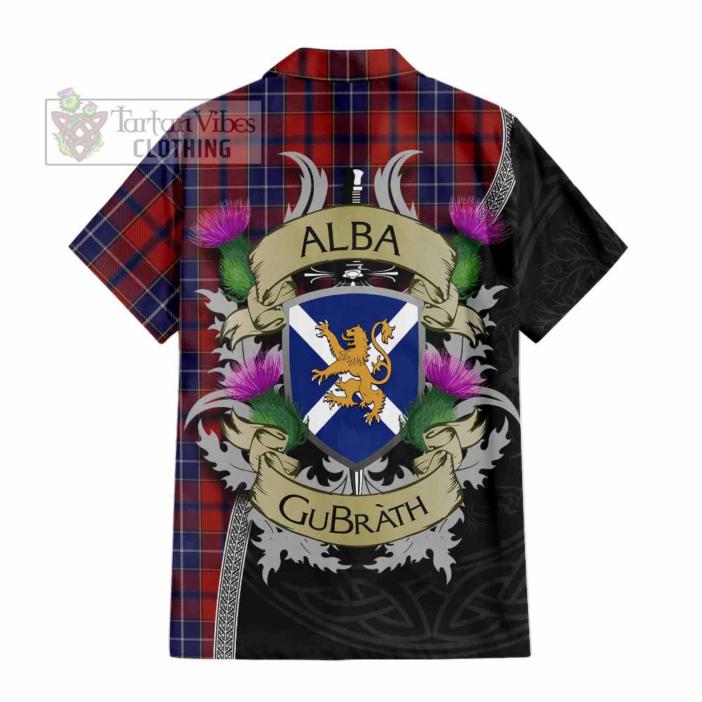 Tartan Vibes Clothing Wishart Tartan Family Crest Short Sleeve Button Shirt Lion Rampant Royal Thistle Shield Celtic Inspired