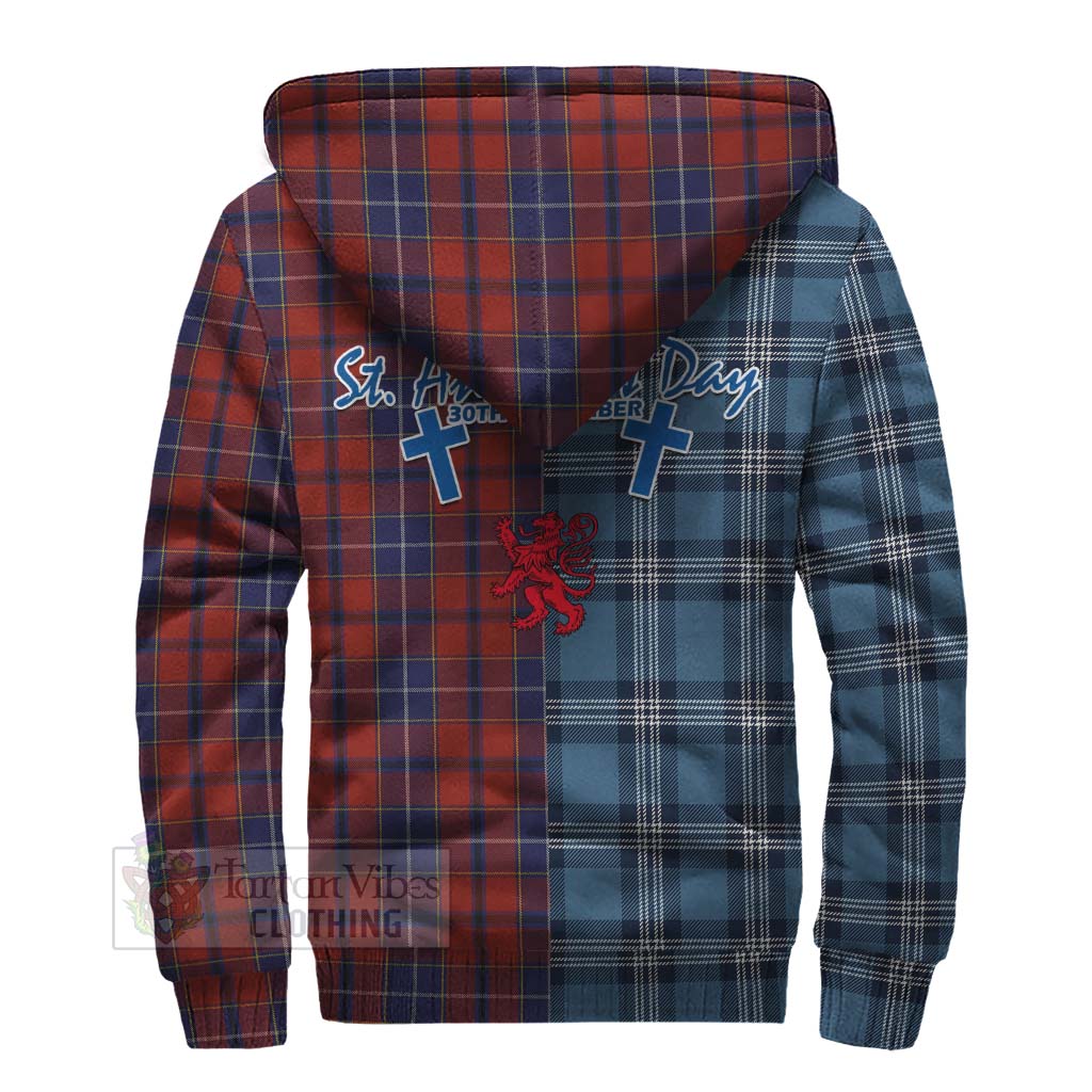Tartan Vibes Clothing Wishart Tartan Sherpa Hoodie Happy St. Andrew's Day Half Tartan Style