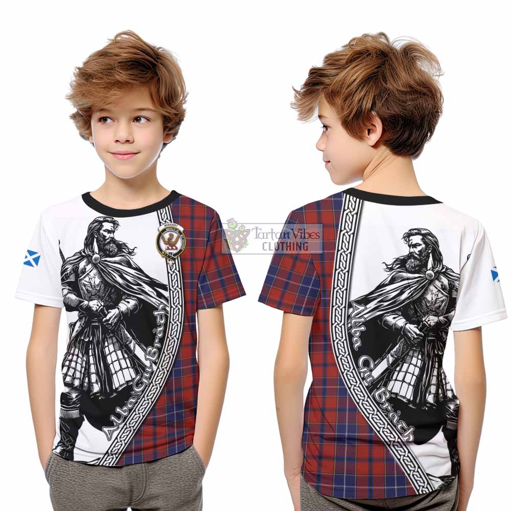 Wishart Tartan Clan Crest Kid T-Shirt with Highlander Warrior Celtic Style