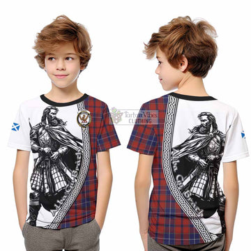 Wishart Tartan Clan Crest Kid T-Shirt with Highlander Warrior Celtic Style