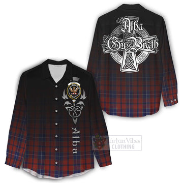 Tartan Vibes Clothing Wishart Tartan Women's Casual Shirt Featuring Alba Gu Brath Family Crest Celtic Inspired