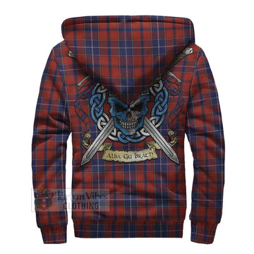 Wishart Tartan Sherpa Hoodie with Family Crest Celtic Skull Style - Tartan Vibes Clothing