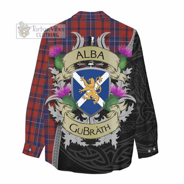 Tartan Vibes Clothing Wishart Tartan Family Crest Women's Casual Shirt Lion Rampant Royal Thistle Shield Celtic Inspired