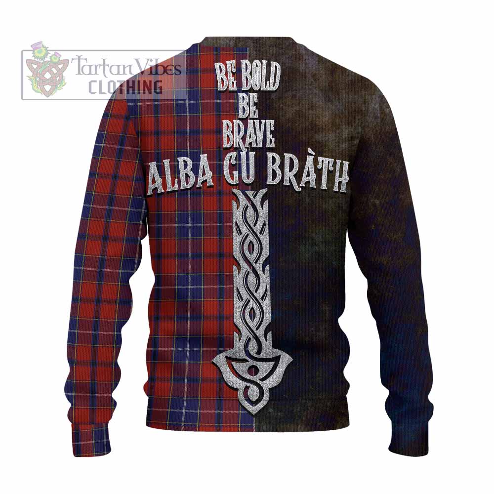 Tartan Vibes Clothing Wishart Tartan Family Crest Knitted Sweater Alba Gu Brath Be Brave Lion Ancient Style
