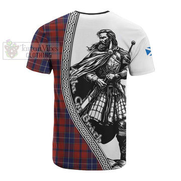 Wishart Tartan Clan Crest Cotton T-shirt with Highlander Warrior Celtic Style